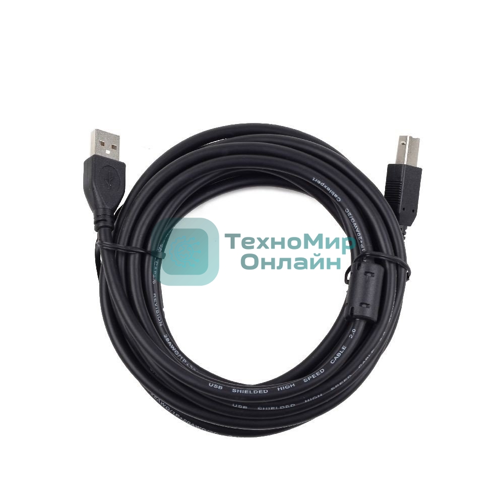 Кабель Gembird/Cablexpert USB 2.0 Pro AM/BM, 3м, экран, 2феррит.кольца, черный, пакет