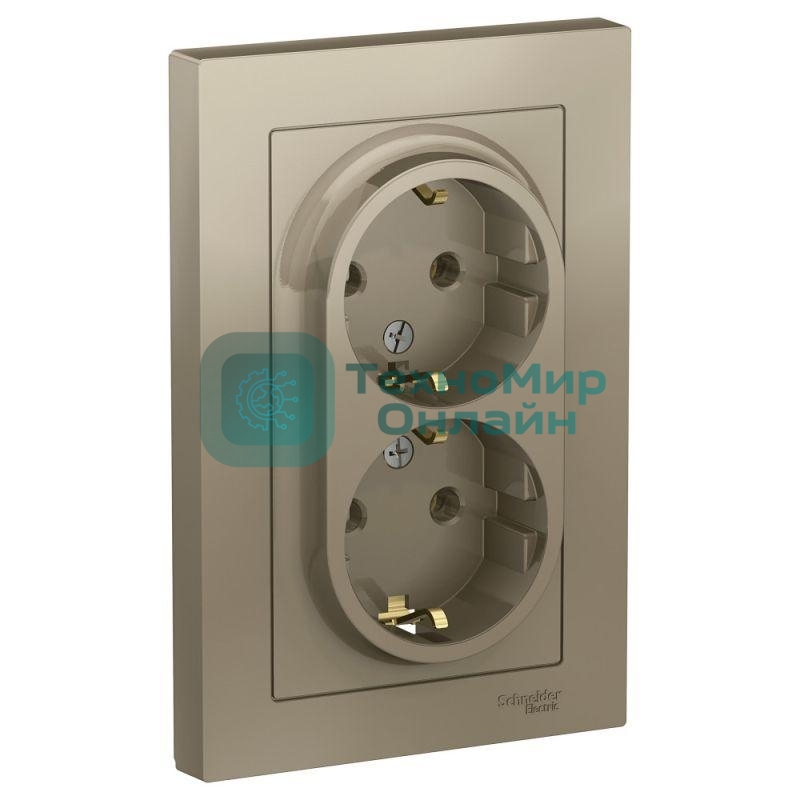 Розетка 2-м AtlasDesign с заземл. 16А в сборе шампань SchE ATN000524