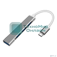 USB-концентратор ORIENT CU-323, Type-C USB 3.0 (USB 3.1 Gen1)/USB 2.0 HUB 4 порта: 1xUSB3.0 + 3xUSB2.0, USB штекер тип С, алюминиевый корпус, серебристый (31235)