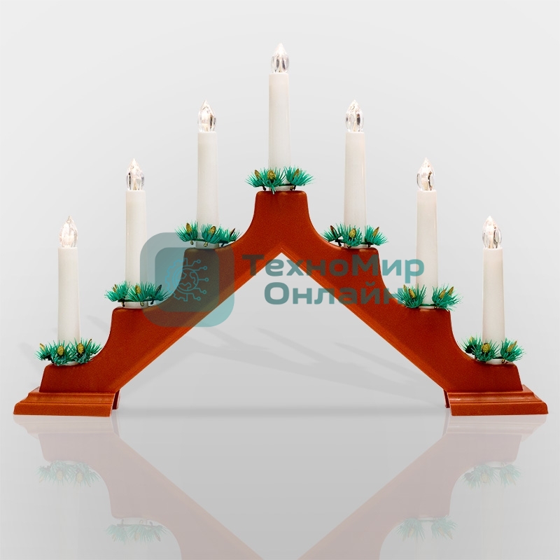 Горка новогодняя Neon-night 7 свечек корпус красн. свечение теплый белый