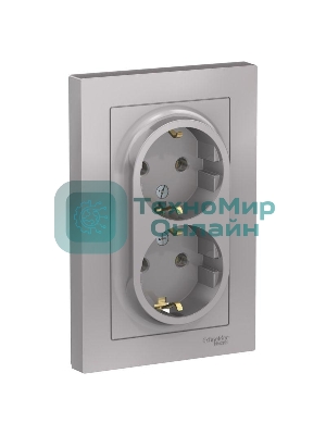 Розетка 2-м AtlasDesign с заземл. 16А в сборе алюм. SchE ATN000324
