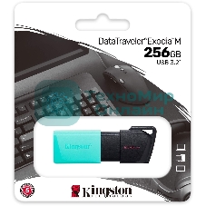 Флешка USB Kingston DataTraveler Exodia М (DTXM/256Gb), 256Gb, USB 3.2 Gen 1, R/W 150/60, черный/бирюзовый