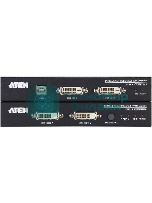 Удлинитель, KVM USB 2xDVI Single Link+AUDIO+RS232, 100 м., 1xUTP, макс.разр.1920х1200 60Hz 90м Cat5e;100м Cat6/6a/1080p 100м HDBaseT;1920x1200 150м cat6/6a LongReach HDBaseT, 2xDVI-D+2MINIJACK+DB9+USB B>3xUSB A, бп 220> 5V, ATEN CE624-AT-G