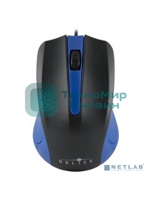 Мышь проводная Oklick 225M черный/синий, 1200 dpi, USB, кнопки - 3