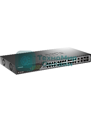 Коммутатор сетевой Smart L2 Surveillance Switch 24х1000Base-T PoE, 4xCombo 1000Base-T/SFP, PoE Budget 370W, Long-range PoE up to 250m