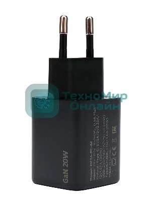 Зарядное устройство Cablexpert MP3A-PC-62, 20Вт GaN, 3А, QC4.0/PD, 1xUSB, 1xType-C, черный, пакет