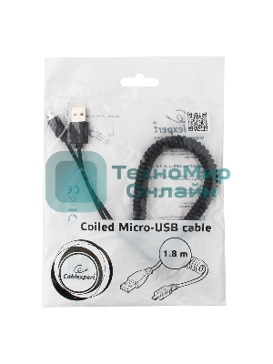 Кабель Cablexpert USB2.0 Pro, AM/microBM 5P, 1.8м, витой, черный, пакет (CC-mUSB2C-AMBM-6)