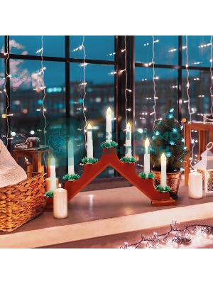 Горка новогодняя Neon-night 7 свечек корпус красн. свечение теплый белый