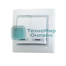 Выключатель 2-кл. СП Мира 10А IP20 с подсветкой белый/сер. LEZARD 701-0215-112