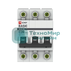 Выключатель автоматический модульный 3п C 20А 4.5кА ВА 47-29 Basic EKF mcb4729-3-20C