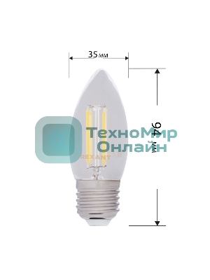 Лампа светодиодная филаментная Rexant Свеча CN35 7.5 Вт 600 Лм 2700K E27 прозрачная колба
