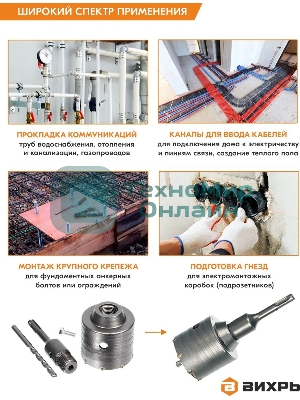 Коронка по бетону, М22 х 68 мм, SDS PLUS, в сборе