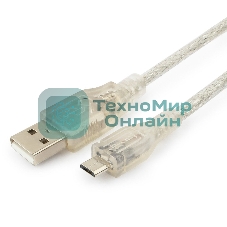 Кабель Cablexpert USB2.0 Pro, AM/microBM, 1,8м, экран, феррит.кольцо, прозрачны (CCP-mUSB2-AMBM-6-TR)