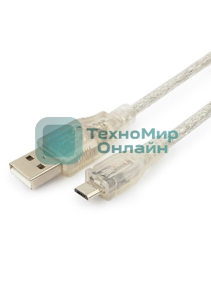 Кабель Cablexpert USB2.0 Pro, AM/microBM, 1,8м, экран, феррит.кольцо, прозрачны (CCP-mUSB2-AMBM-6-TR)