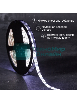 Лента светодиодная 5 м 12 В 2835 6500 К IP65 60 LED/м для БП с клеммами LAMPER