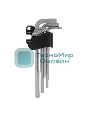 Набор ключей имбусовых Сибртех HEX, 1,5-10 мм, CrV, 9 шт., удлиненные