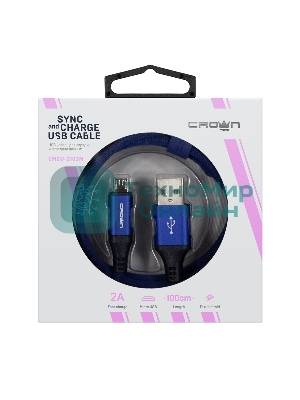 Кабель Crown USB - microUSB CMCU-3103M blue