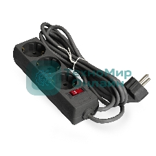 Удлинитель ExeGate EC-3-1.8B (EX279345RUS), черный, 1,8 м, евровилка с заземлением, 3 евророзетки с заземлением, 2200 Вт