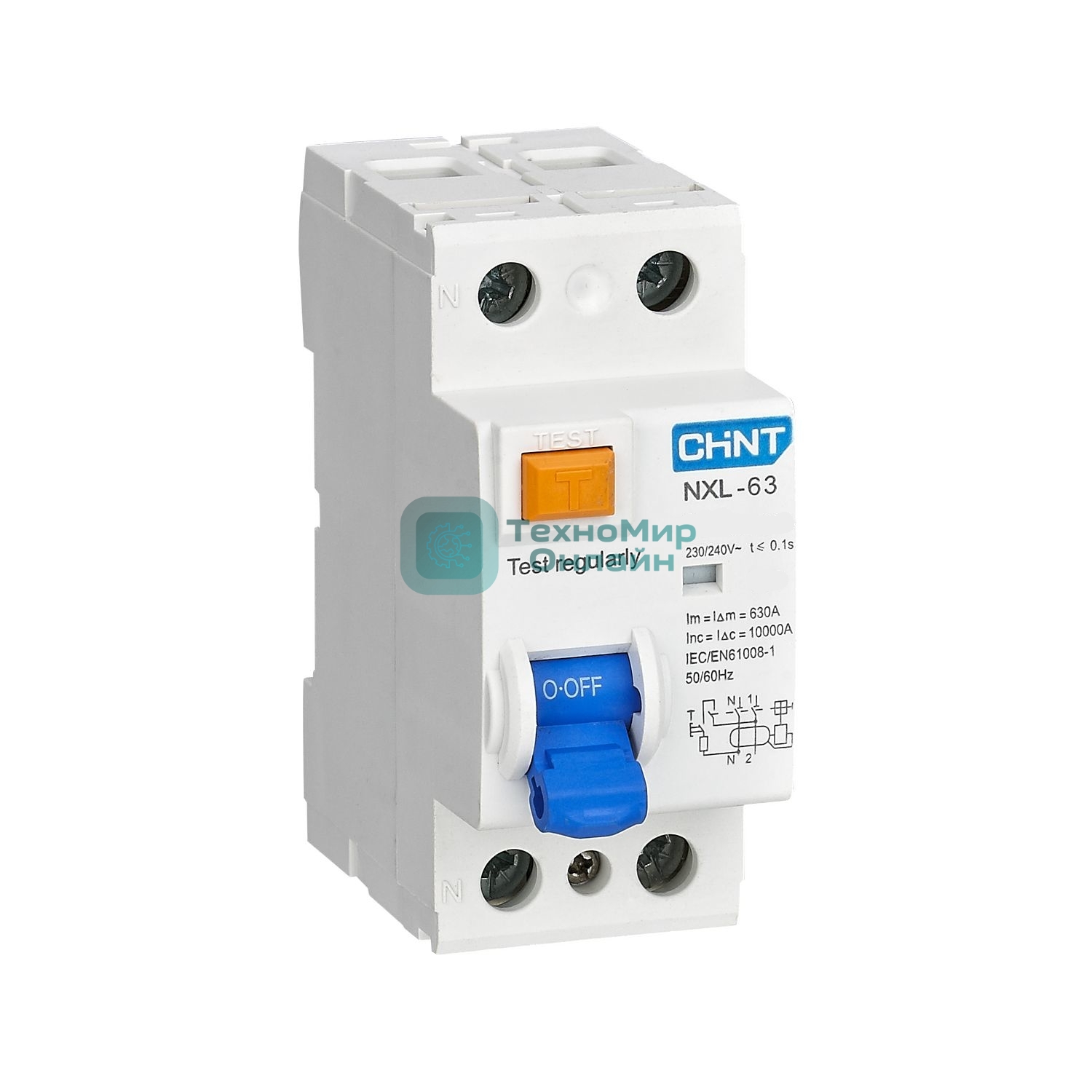 Выключатель дифференциального тока CHINT (УЗО) 1п+N 25А 30мА тип AC 6кА NXL-63