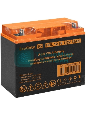 Аккумуляторная батарея ExeGate EX285662RUS HRL 12-18 (12V 18Ah, клеммы F3 (болт М5 с гайкой))