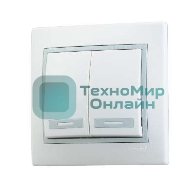 Выключатель 2-кл. СП Мира 10А IP20 белый/сер. LEZARD 701-0215-101