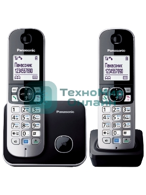 Телефон беспроводной (DECT) Panasonic KX-TG6812RU черный (труб. в компл.:2шт) АОН
