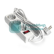 Удлинитель ExeGate EC-3-3W (EX279354RUS), белый, 3 м, евровилка с заземлением, 3 евророзетки с заземлением, 2200 Вт