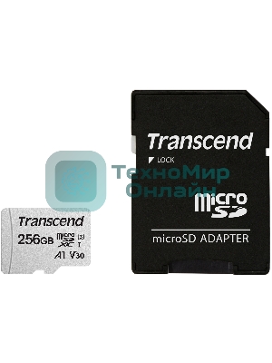 Флеш карта microSD 256Gb Transcend microSDXC Class 10 UHS-I U3, V30, A1, (SD адаптер), TLC