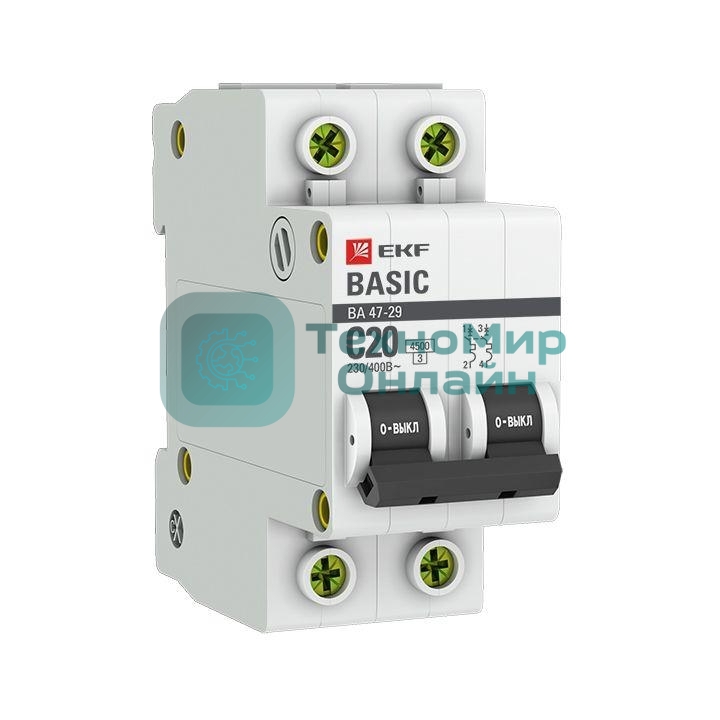 Выключатель автоматический EKF mcb4729-2-20C 2P 20А (C) 4,5кА ВА 47-29 EKF Basic