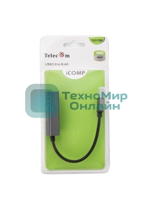 Кабель-переходник USB 3.0 (Am) --> LAN RJ-45 Ethernet 1000 Mbps, Aluminum Shell,Telecom TU312M