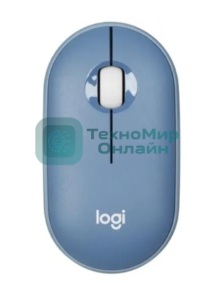 Мышь беспроводная Logitech Pebble M350 синий, 1000 dpi, радиоканал, Bluetooth, USB, кнопки - 3