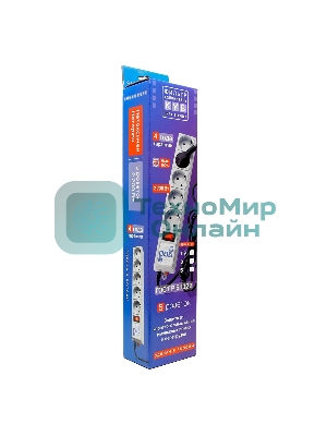 Сетевой фильтр Powercube SPG-B-10 3 м, 5 розеток, серый, коробка