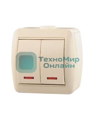 Выключатель 2-кл. ОП Ната 10А IP20 с подсветкой крем. LEZARD 710-0300-112