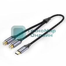 Переходник-разветвитель Vention гибкий USB-C M/2RCA F - 1м