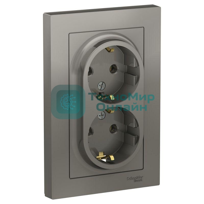 Розетка 2-м СП AtlasDesign 16А IP20 с заземл. в сборе сталь SchE ATN000924