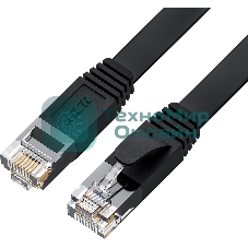 Патч-корд GCR PROF плоский прямой 3.0m, UTP медь cat.6, черный, 30 AWG, ethernet high speed 10 Гбит/с, RJ45, T568B, GCR-52870