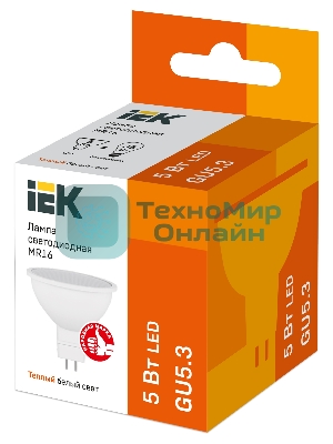 Лампа светодиодная IEK LLE-MR16-5-230-30-GU5 ECO MR16 5Вт 3000К теплый белый GU5.3 450лм 230-240В