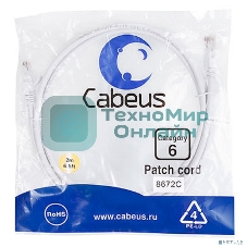 Шнур комм. Cabeus, кат. 6, неэкр., U/UTP, RJ45/RJ45, 250 МГц, PVC, AWG24, 2м, белый