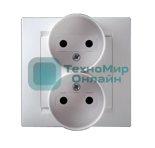 Розетка SIMON 15 1590457-0302-я без заземления белая в сборе с рамкой литая моноблок