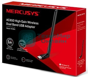 Двухдиапазонный Wi-Fi USB адаптер Mercusys MU6H AC650 высокого усиления