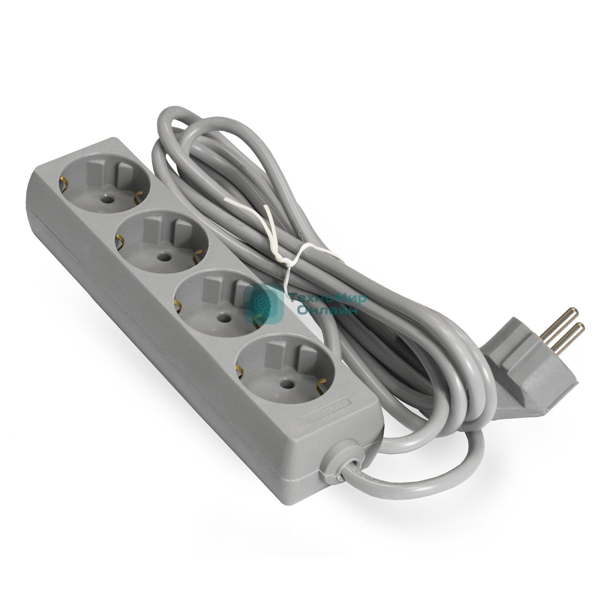 Удлинитель ExeGate ECE-4-3G (EX285814RUS), серый, 3 м, евровилка с заземлением, 4 евророзетки с заземлением, 2200 Вт