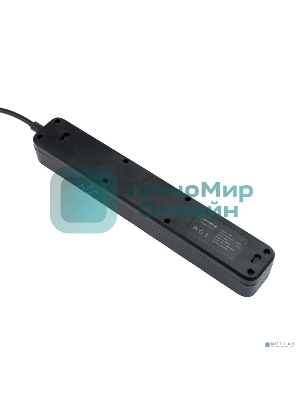 Сетевой фильтр Гарнизон 2.0 EPS-5-B-3 5р, 10А, 3 м, ур.защиты 2+, черный, пакет (21443)