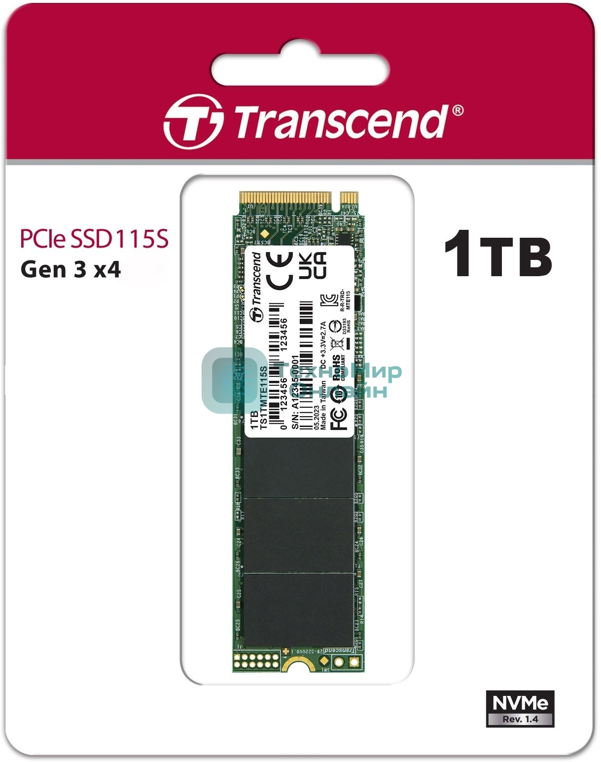 Накопитель SSD Transcend 115S, 1Tb, PCIe 3.0 x4, M.2 2280, NVMe, R/W 3200/2000