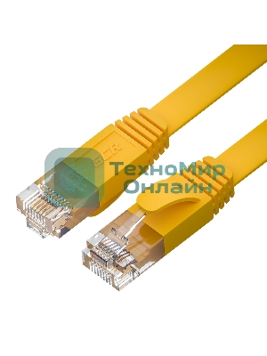 Патч-корд GCR PROF плоский прямой 15.0m, UTP медь cat.6, желтый, 30 AWG, ethernet high speed 10 Гбит/с, RJ45, T568B, GCR-52826