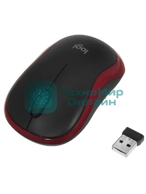 Мышь беспроводная Logitech M185, красный, 1000 dpi, радиоканал, USB, кнопки - 3