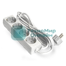 Удлинитель ExeGate ECE-4-5W (EX285818RUS), белый, 5 м, евровилка с заземлением, 4 евророзетки с заземлением, 2200 Вт