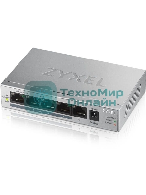 Коммутатор Zyxel GS1005HP Switch PoE +, 5xGE (4xPoE +), desktop, metal, silent, PoE budget 60 W