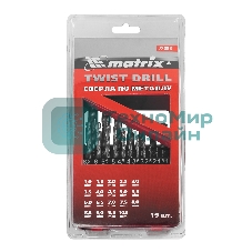 Набор сверл Matrix по металлу 1-10 мм hss 19 шт метал. коробка цил. хвостовик