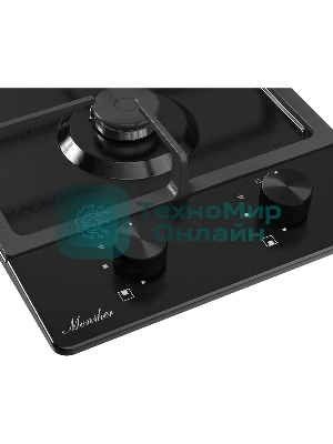 Газовая варочная панель Monsher MSG 33 Noir, газ, High-Tech, 29 см, автоматический электроподжиг, газ-контроль, форсунки под сжиженый газ, SABAF конфорки, чугунные решетки, черный