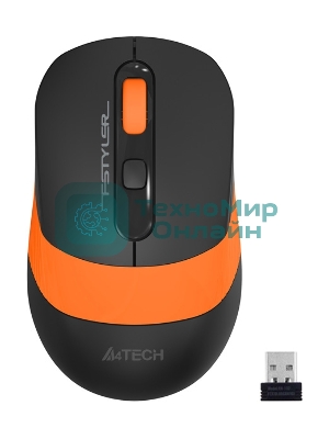 Мышь беспроводная A4Tech Fstyler FG10S черный/оранжевый, 2000 dpi, радиоканал, USB, кнопки - 4